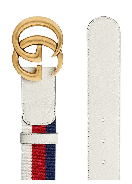 Gucci Sylvie Web Belt Double G Buckle Red/White/Blue/Black in Leather with  Antique Brass - US