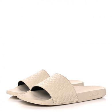Guccissima Pria Leather Band Slides with Rubber Soles