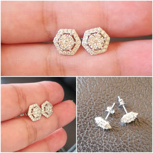 Genuine 18K Diamond Hexagon Earrings