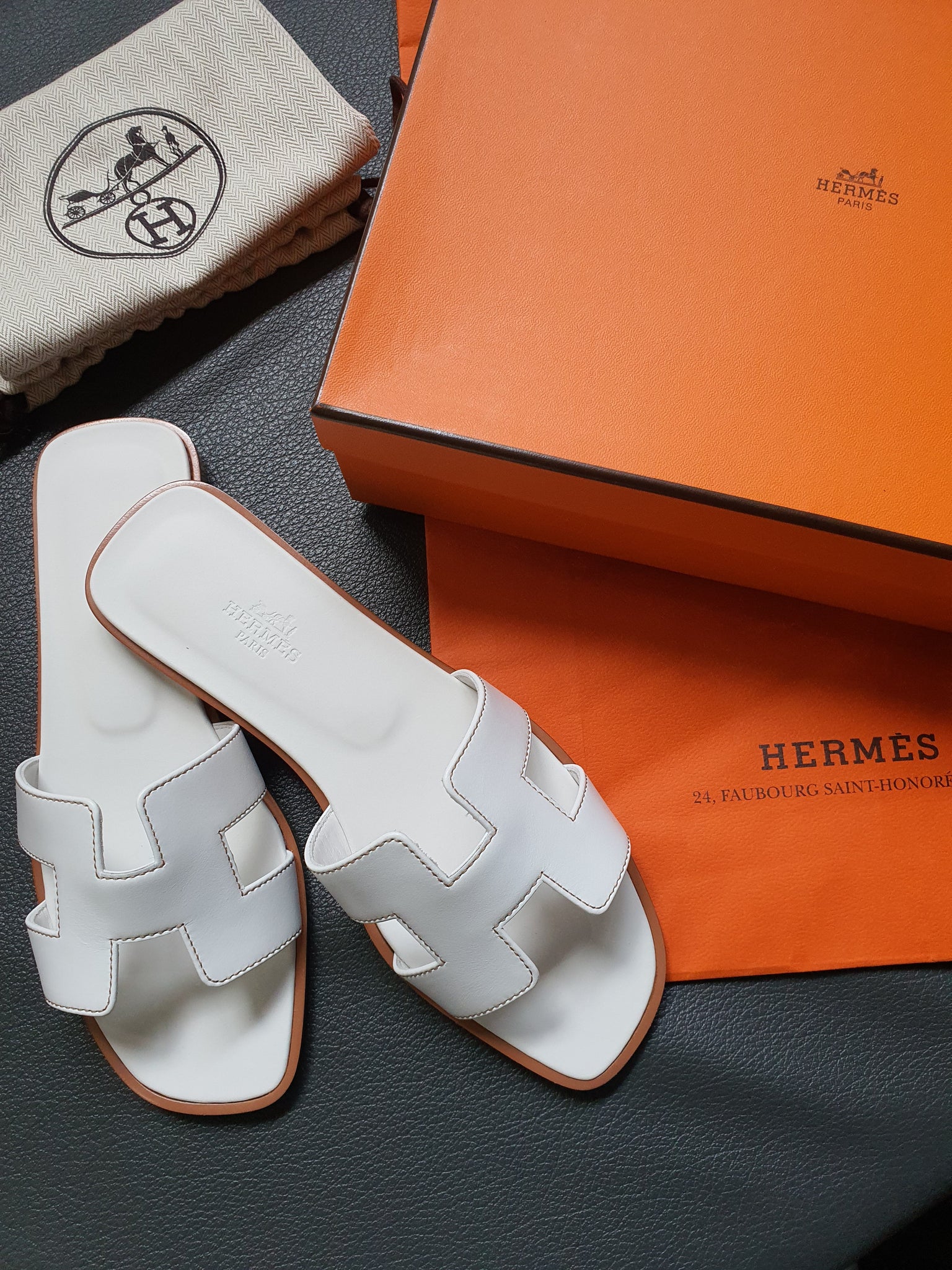 HERMES Epsom Oran Sandals 38 Bleu Glacier 800216