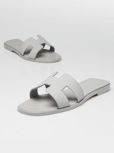 HERMES Epsom Oran Sandals 37 Bleu Glacier 781798