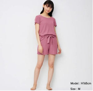 GU Japan Brand Ribbed Cotton Lounge Wear Set (Shirt and Shorts)