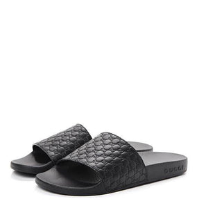 Guccissima Pria Leather Band Slides with Rubber Soles